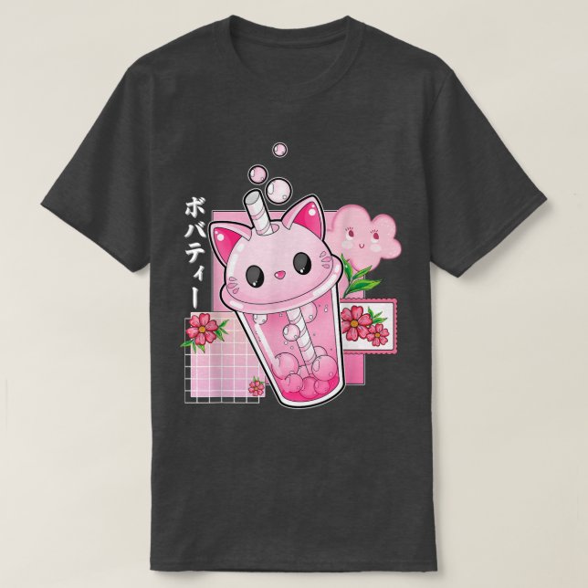 Boba Tea Cat Bubble Tea Kawaii Anime Japansk flick T Shirt (Design framsida)