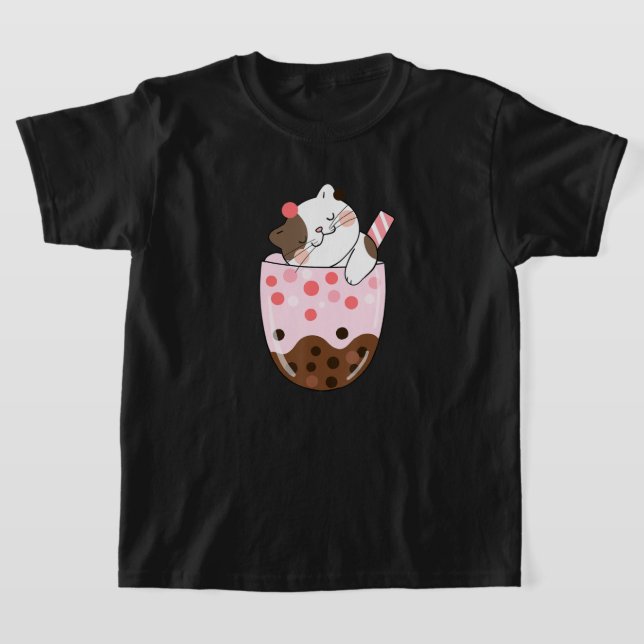Boba Tea Cat Bubble Tea Kawaii Anime Japansk flick T Shirt (Laydown)
