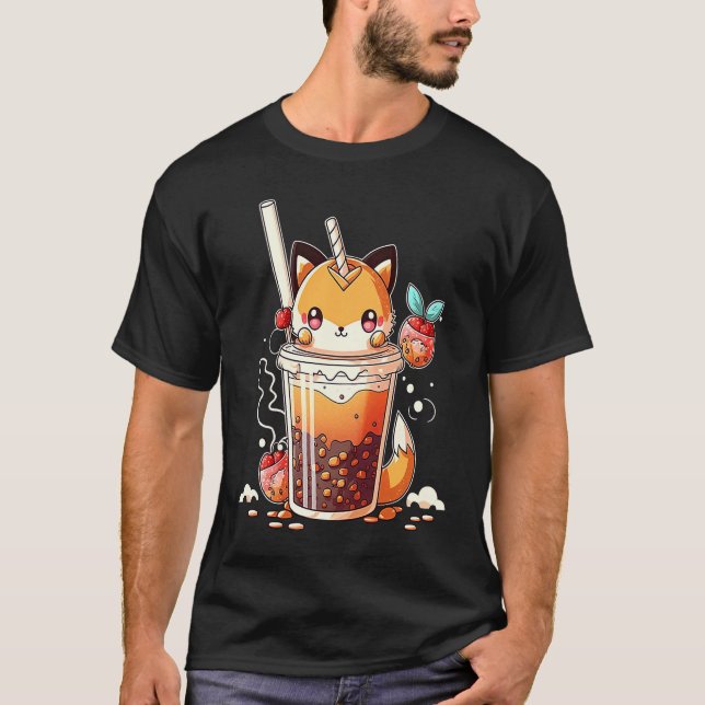Boba Tea  Chibi Bubble Tea Fox T Shirt (Framsida)