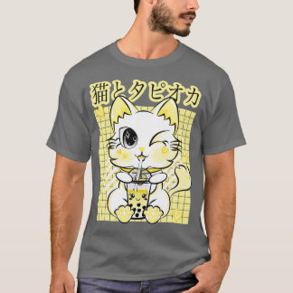 Boba Tea Drinking Neko Kawaii Cat Pastel Retro Sty T Shirt