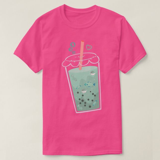 Boba Tea Fish Ocean Trouts och Puffers Blowfish in T Shirt (Design framsida)