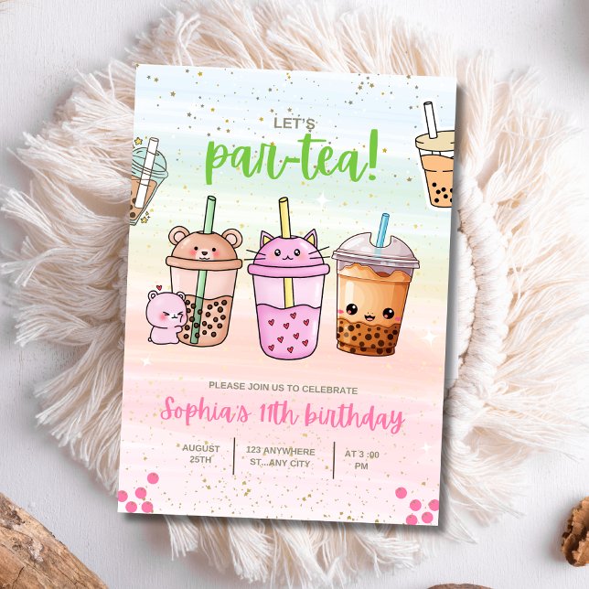 Boba Tea Födelsedagsfest inbjudan, Boba Par-Tea Inbjudningar (Skapare uppladdad)