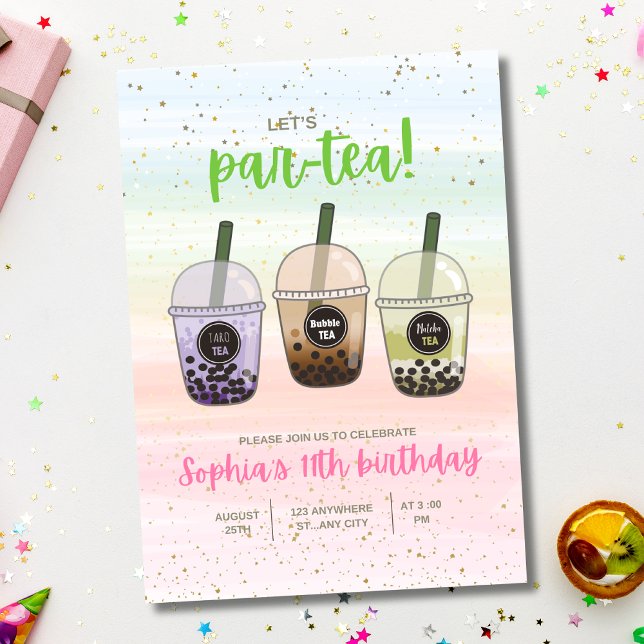 Boba Tea Födelsedagsinbjudan, Bubble Tea  Inbjudningar (Skapare uppladdad)