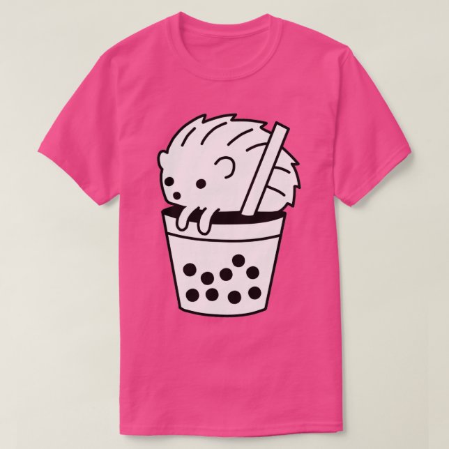 Boba Tea Hedgehog Black and White T Shirt (Design framsida)