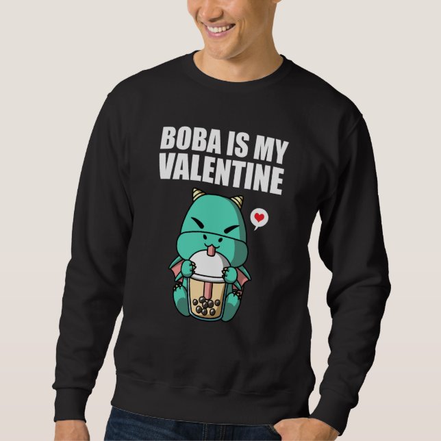 Boba Tea is My Valentine Dragon Anti Valentines Da Lång Ärmad Tröja (Framsida)