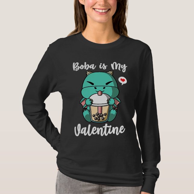 Boba Tea is My Valentine Dragon Anti Valentines Da T Shirt (Framsida)