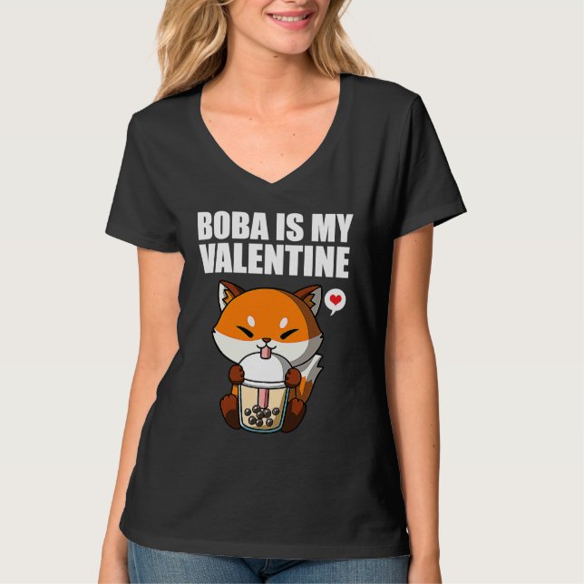 Boba Tea is My Valentine Fox Anti Valentines Day 1 T Shirt (Framsida)
