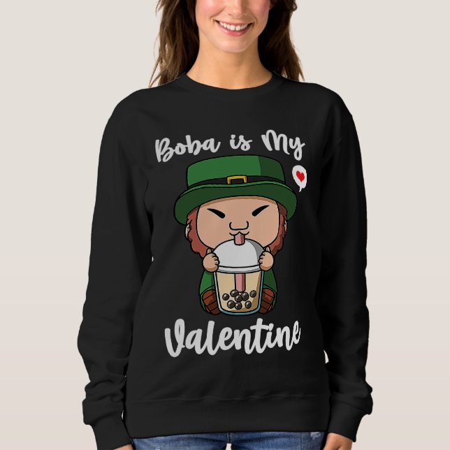 Boba Tea is My Valentine Leprechaun Anti Valentine T Shirt (Framsida)