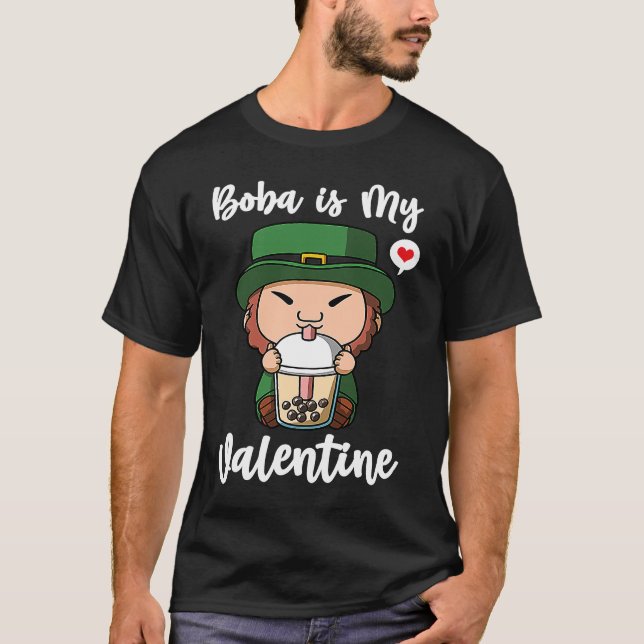 Boba Tea is My Valentine Leprechaun Anti Valentine T Shirt (Framsida)