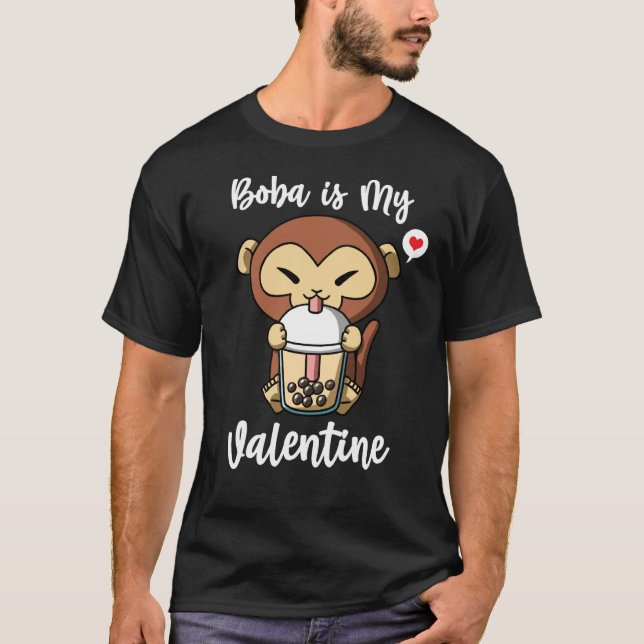 Boba Tea is My Valentine Monkey Anti Valentines Da T Shirt (Framsida)