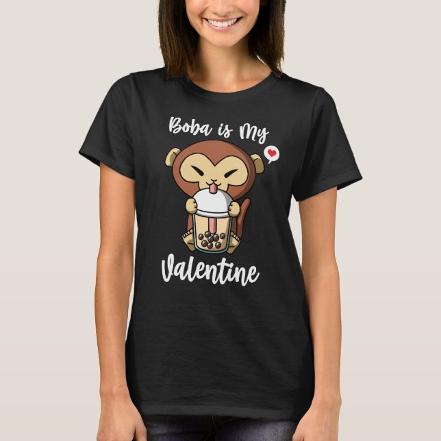 Boba Tea is My Valentine Monkey Anti Valentines Da T Shirt (Framsida)