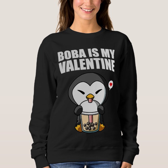 Boba Tea is My Valentine Penguin Anti Valentines D T Shirt (Framsida)