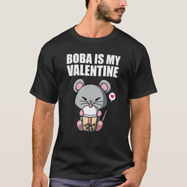 Boba Tea is My Valentine Rat Anti Valentines Day T Shirt (Framsida)