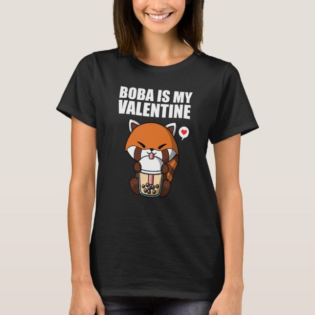 Boba Tea is My Valentine Red Panda Anti Valentines T Shirt (Framsida)