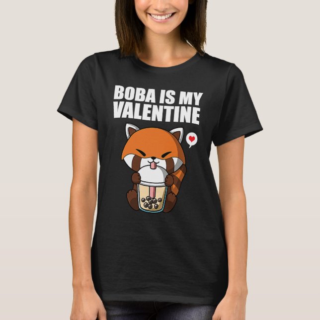 Boba Tea is My Valentine Red Panda Anti Valentines T Shirt (Framsida)