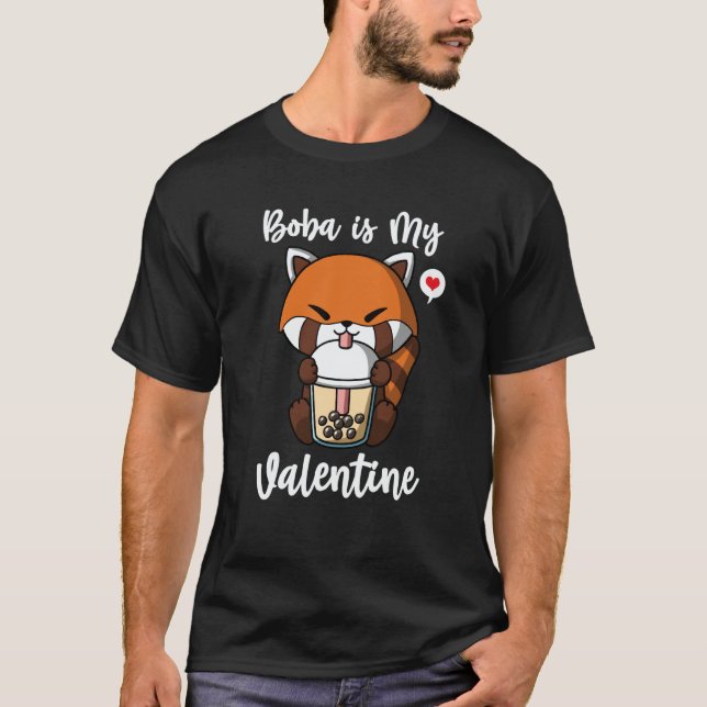 Boba Tea is My Valentine Red Panda Anti Valentines T Shirt (Framsida)