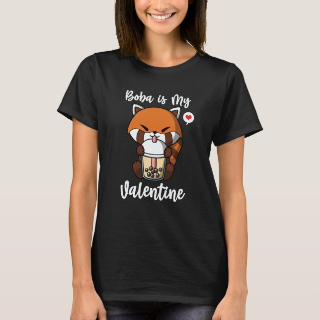Boba Tea is My Valentine Red Panda Anti Valentines T Shirt (Framsida)