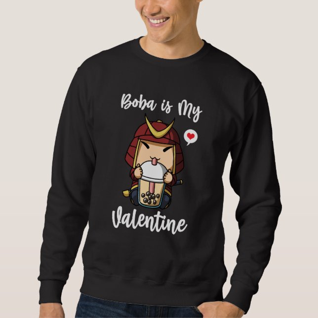 Boba Tea is My Valentine Samurai Anti Valentines D Lång Ärmad Tröja (Framsida)