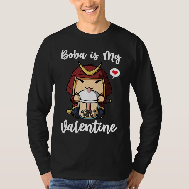 Boba Tea is My Valentine Samurai Anti Valentines D T Shirt (Framsida)