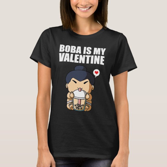 Boba Tea is My Valentine Sumo Wrestler Anti Valent T Shirt (Framsida)
