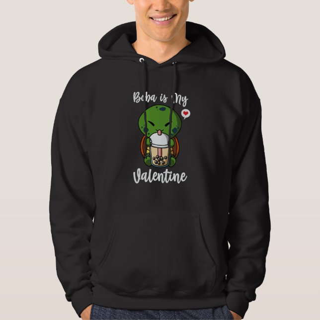 Boba Tea is My Valentine Turtle Anti Valentines Da Hoodie (Framsida)