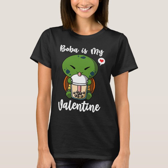 Boba Tea is My Valentine Turtle Anti Valentines Da T Shirt (Framsida)