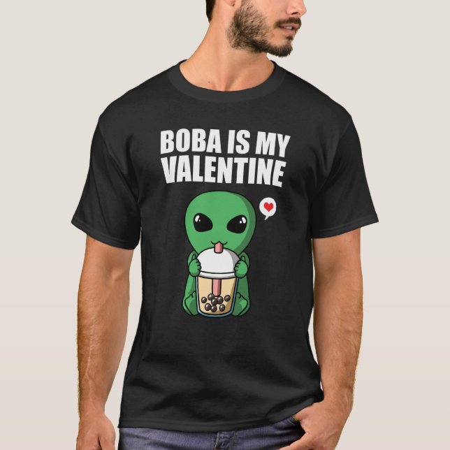 Boba Tea is My Valentine UFO Alien Anti Valentines T Shirt (Framsida)