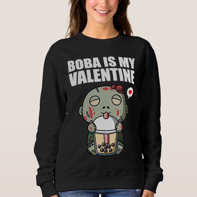 Boba Tea is My Valentine Zombie Anti Valentines Da T Shirt (Framsida)