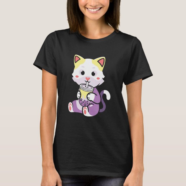 Boba Tea Neko Cat LGBTQ icke-binärt icke-binärt Pr T Shirt (Framsida)