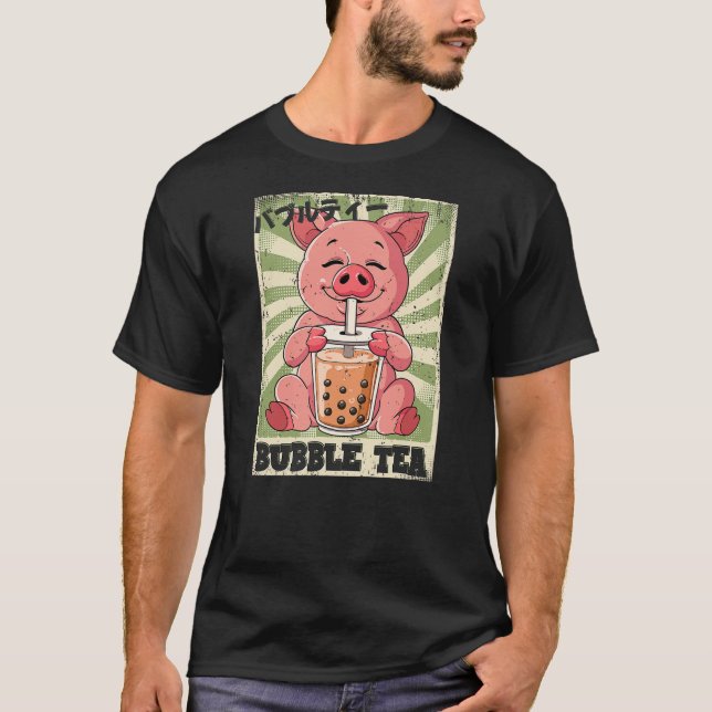 Boba Tea Pig Bubble Tea T Shirt (Framsida)
