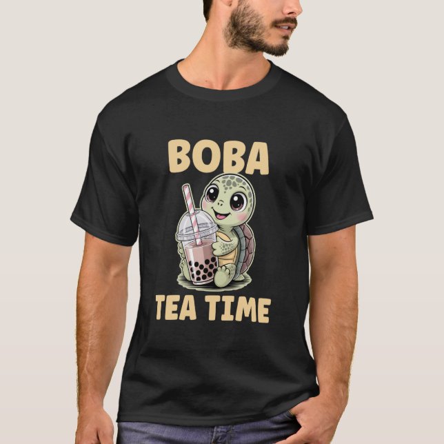 Boba Tea Time Cute Kawaii Animal Turtle Drinking B T Shirt (Framsida)