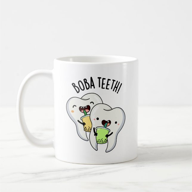 Boba Teeth Funny Boba Tea Pun Kaffemugg (Vänster)