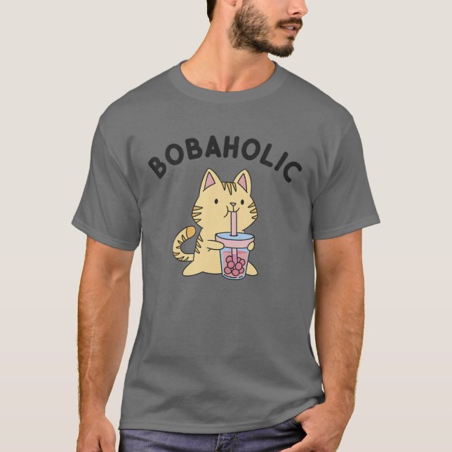BobaholCat Kawaii Bubble Mjölk Boba Tea T Shirt (Framsida)