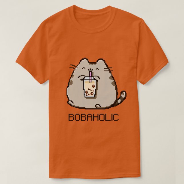 Bobaholt Pixel Knubbig Cat Kärlek Boba Tea T Shirt (Design framsida)