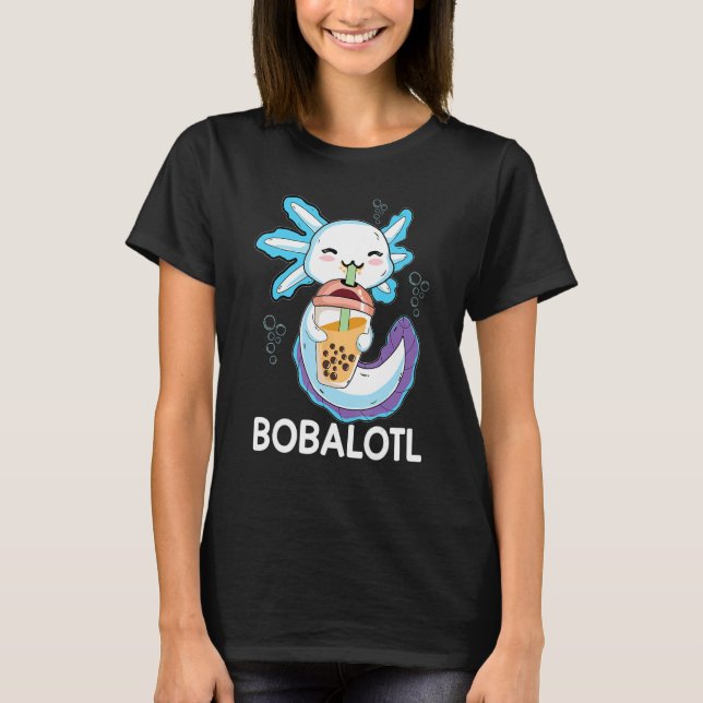 Bobalotl Axolotl Milk Tea Axolotl Drinking Boba Te T Shirt (Framsida)
