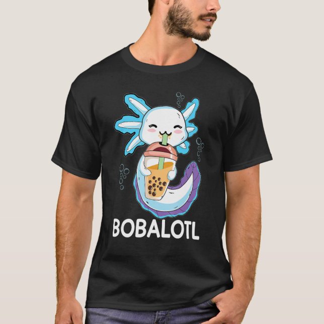 Bobalotl Axolotl Milk Tea Axolotl Drinking Boba Te T Shirt (Framsida)