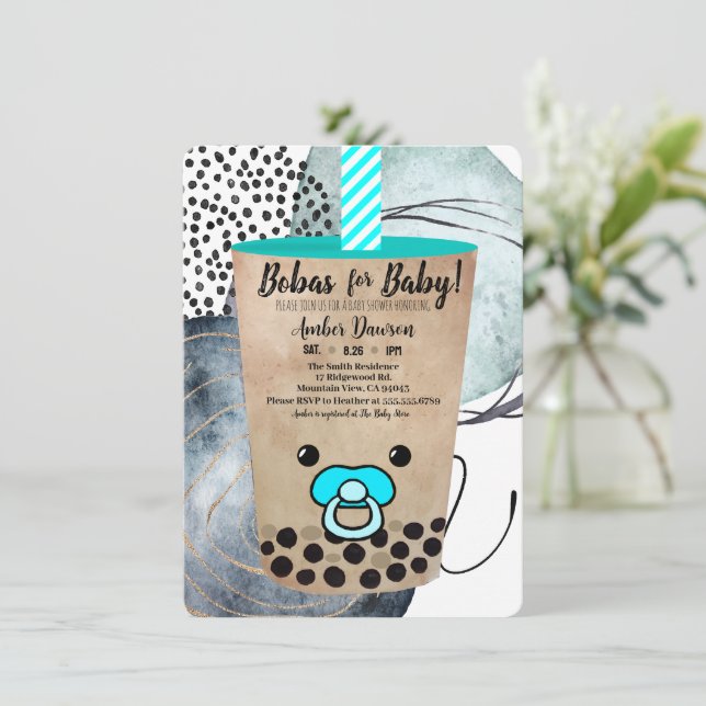 Bobas för Baby Boba Tea Inspirerat Budget Inbjudningar (Stående Fram)