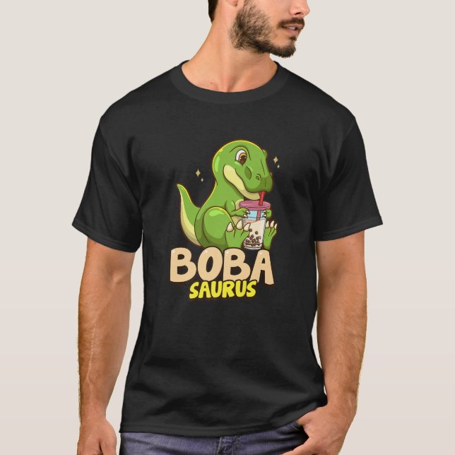 Bobasaurus Cute Dinosaur Boba Bubble Mjölk Tea Kär T Shirt (Framsida)