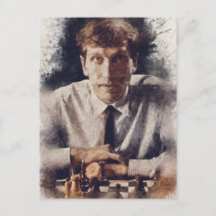 Bobby Fischer ✪ Aesthetic Chess Watercolor Art Vykort