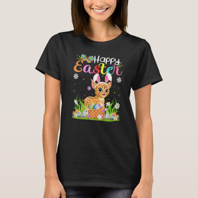 Bobcat Bunny Egg Hunting Funny Bobcat Happy Easter T Shirt (Framsida)
