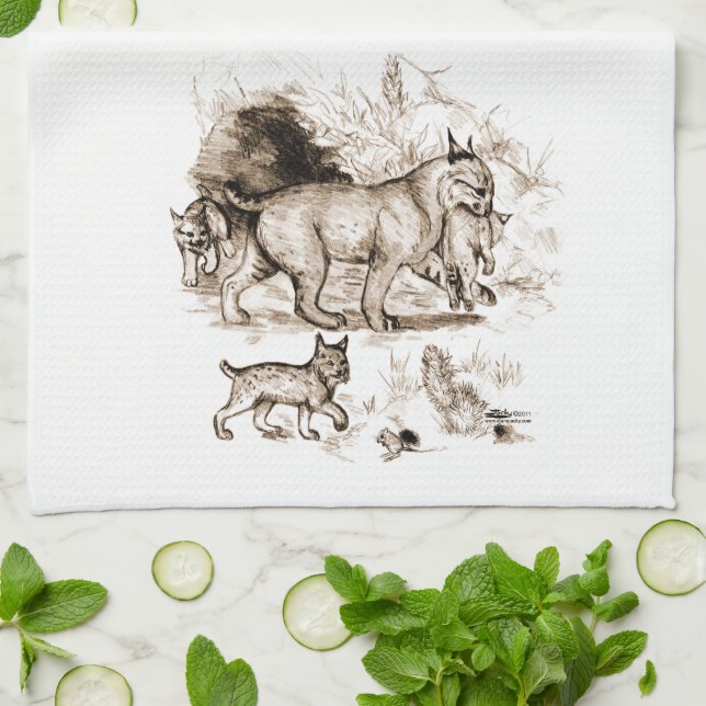 Bobcat Family Kökshandduk (Vikta)