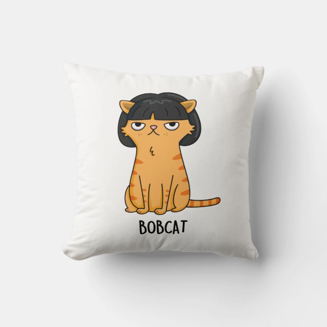 Bobcat Funny Cat Bob Hair Pun Kudde (Framsida)