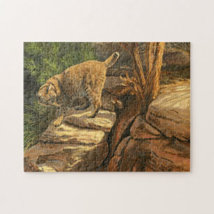 Bobcat Hunting between the Sten, Acrylic Painting Pussel