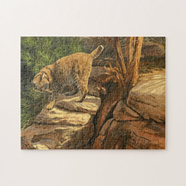Bobcat Hunting between the Sten, Acrylic Painting Pussel (Horisontell)