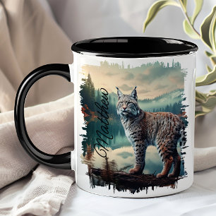 Bobcat i dimmig skog mugg