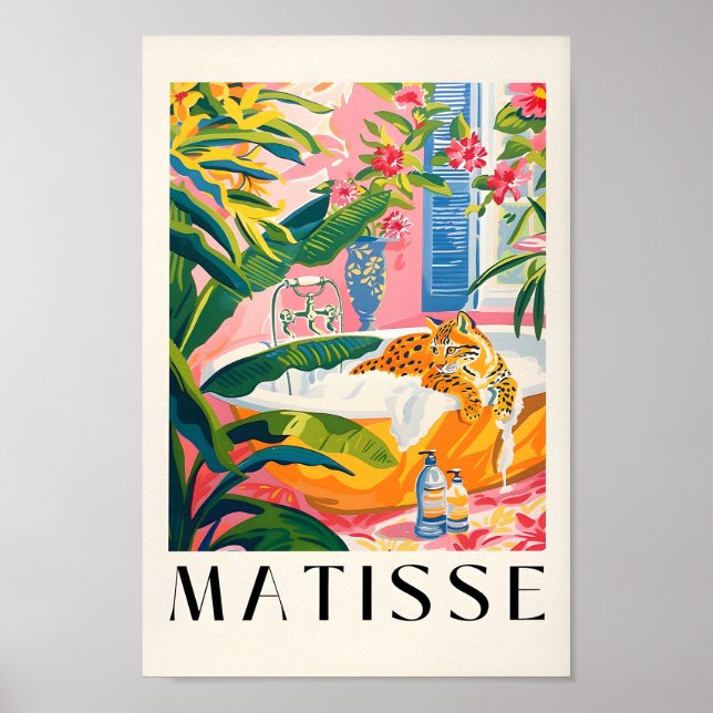 Bobcat in Bathtub Funny Poster, Matisse Art Print, Poster (Framsidan)