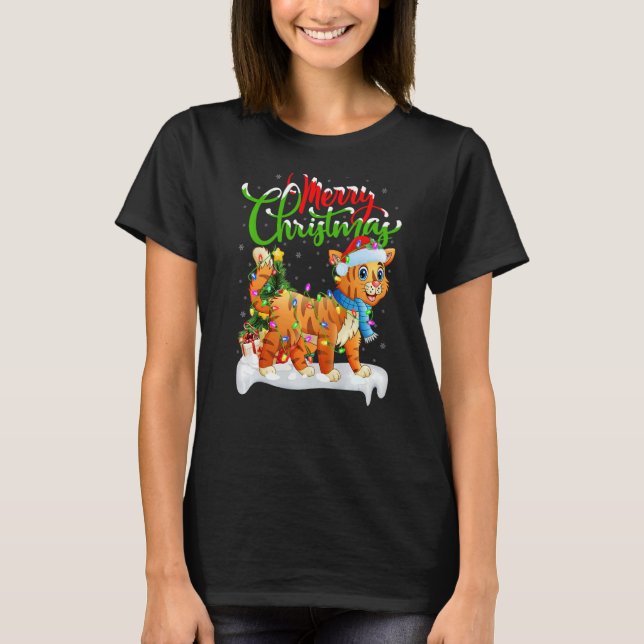 Bobcat Julafton Dekorations Santa Bobcat jul T Shirt (Framsida)