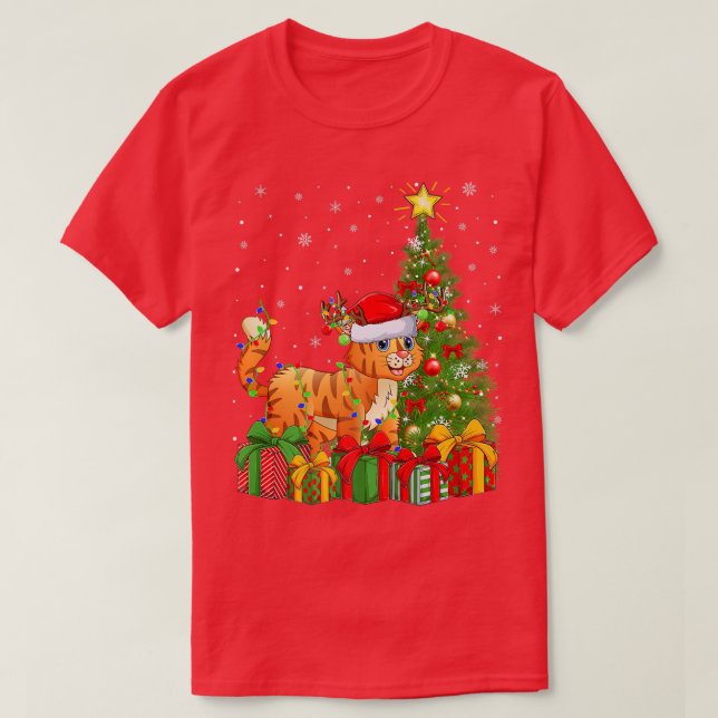 Bobcat Lighting Julafton Träd Santa Hat Bobcat Chr T Shirt (Design framsida)