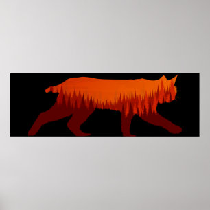 Bobcat Lynx Forest Träd Landcape Wilderness Sol Poster