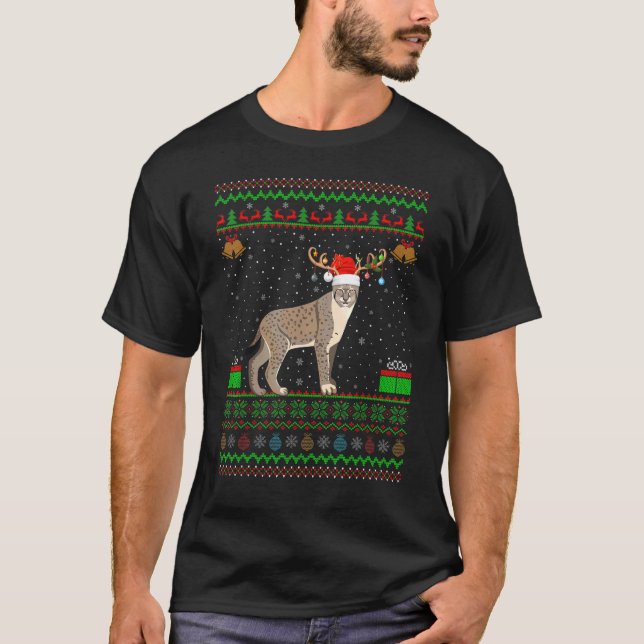 Bobcat Santa Hat Matching Ugly Bobcat jul T Shirt (Framsida)